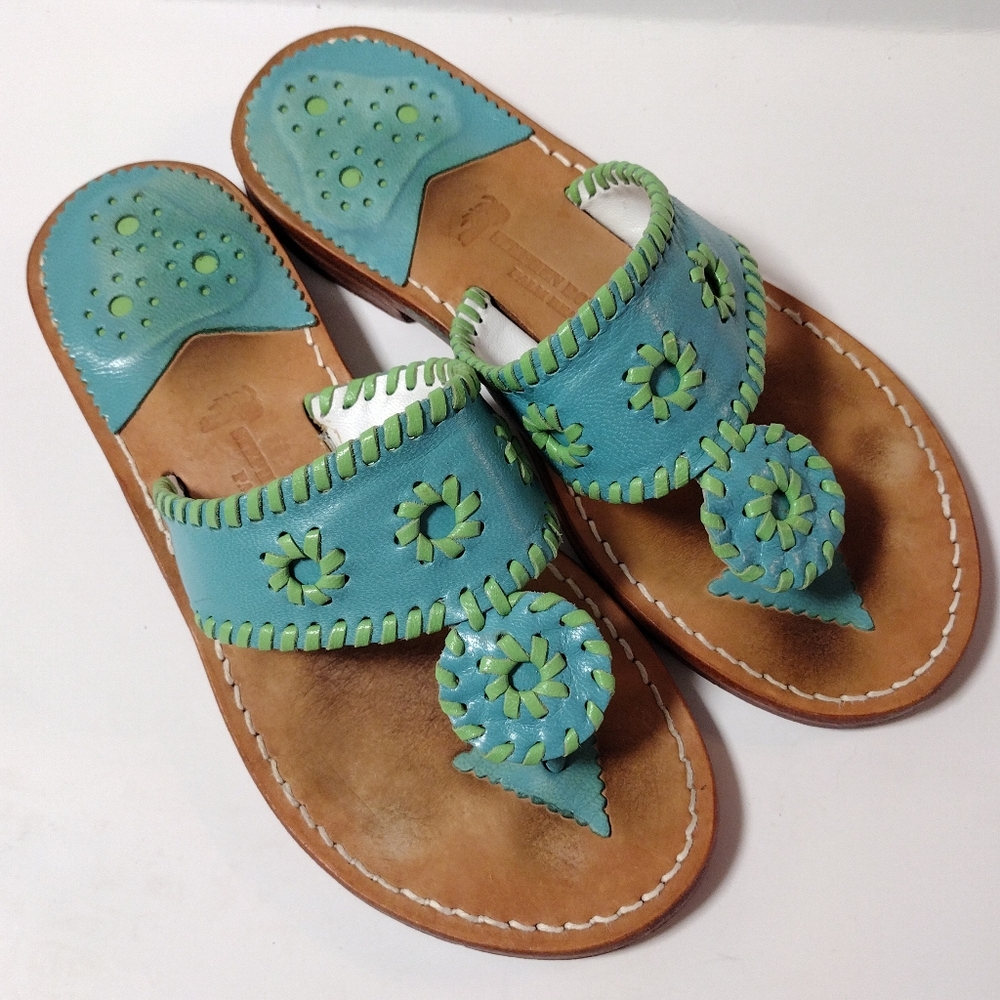 STEPHEN BONANNO Palm Beach Women's Leather Flat Thong Summer Sandals Teal 6.5 - Picture 9 of 10
